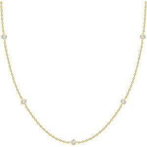 14K Gold Plated Station Necklace - Simulated Diamond Layering Necklaces - Womens